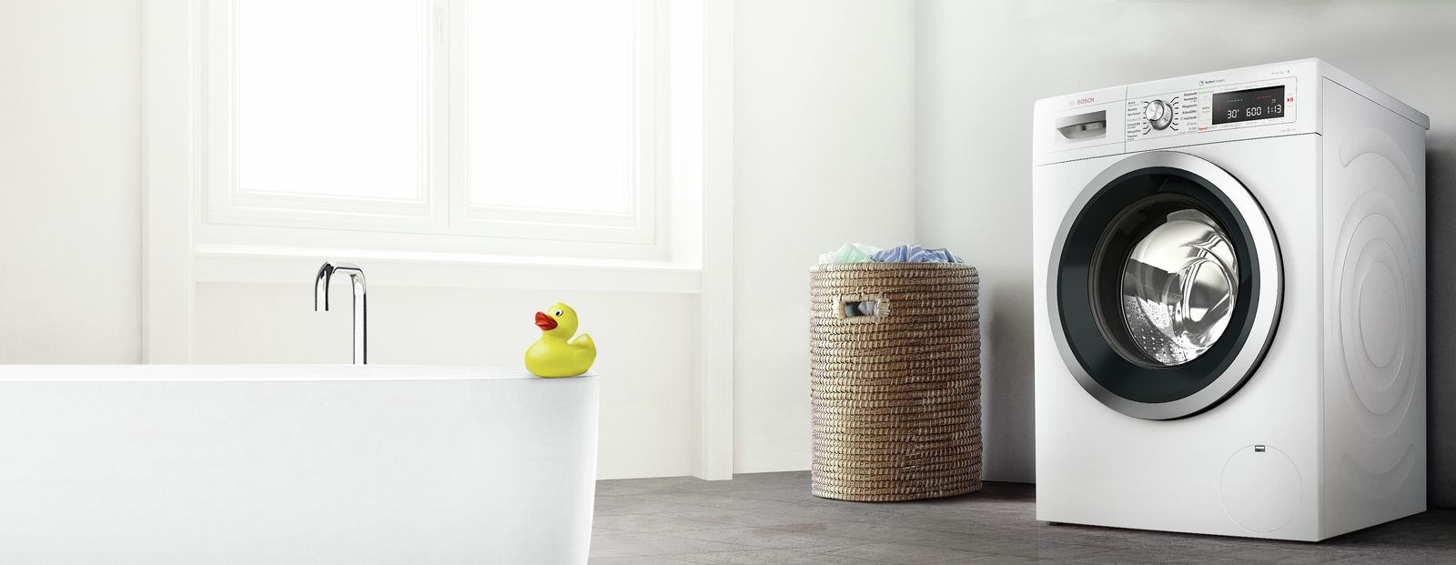 طراحی زیبای ماشین لباسشویی سفید بوش WAG28491