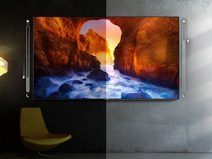 حالت هوشمند در تلویزیون Samsung Q60R میزان نور صفحه نمایش و صدای تلویزوین را بسته به محیطی که در آن قرار دارد تنظیم می کند