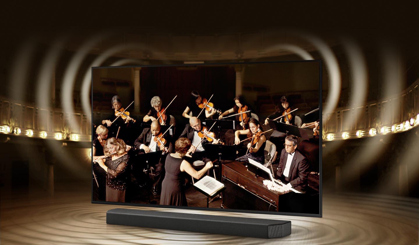 پخش صدای هماهنگ از ساندبار و تلویزیون AU8000 با قابلیت Q Symphony